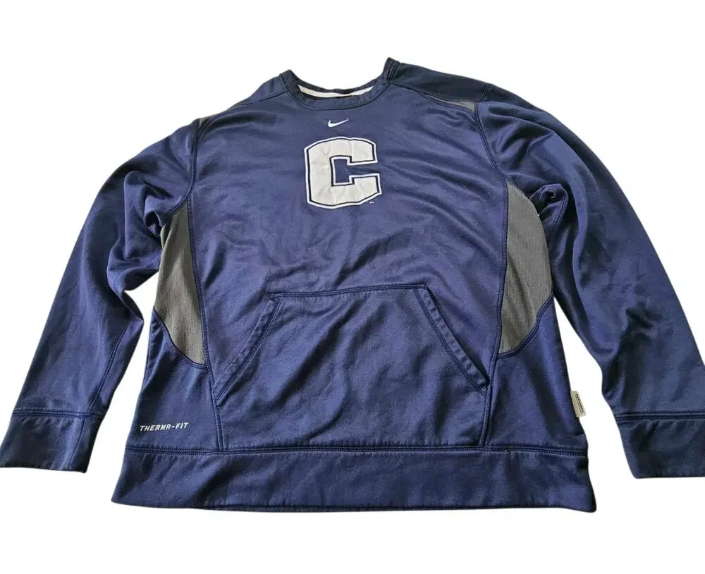 Nike UConn Huskies Therma-FIT Navy Blue Crewneck Sweatshirt Unisex Size Large
